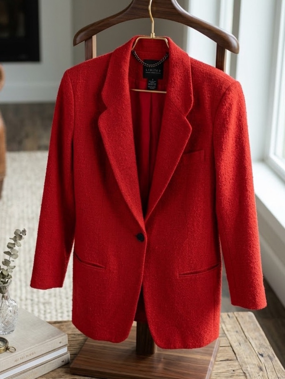 The Limited Red Virgin Wool Longline Blazer Coat - Size Small